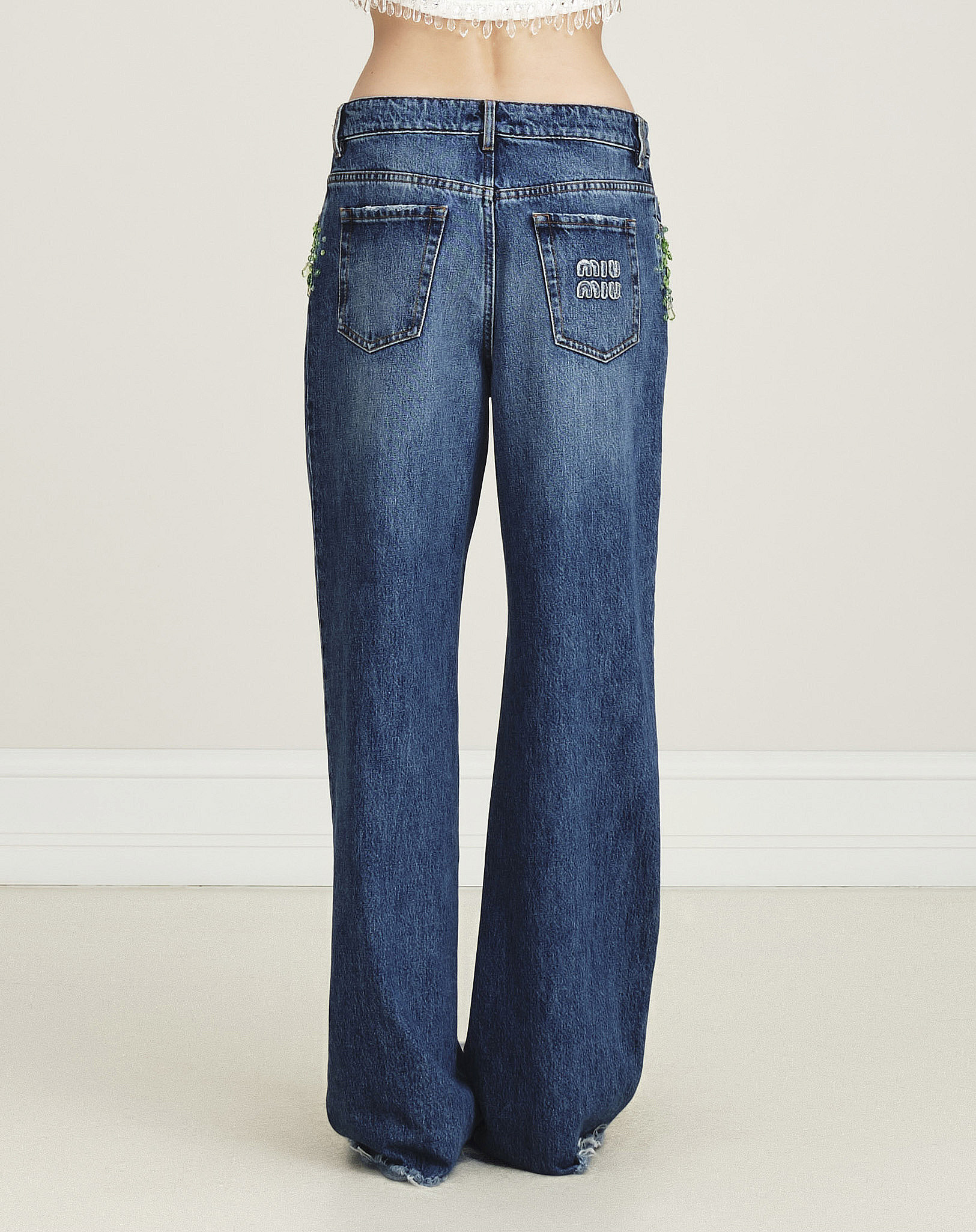 Miu Miu - Crystal Embellished Wide Leg Jeans 28